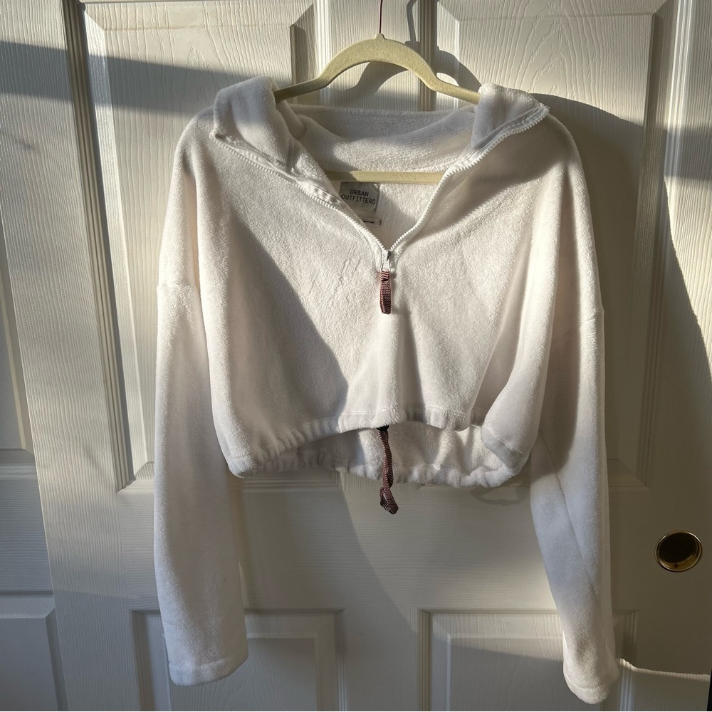 Urban Outfitters Cozy White Cropped Quarter-Zip Sweater